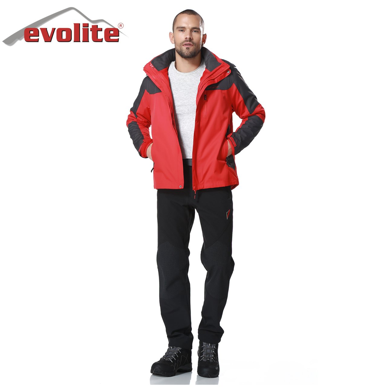 Evolite Men's Diva 3in1 Jacket Grey/Red - Image 4